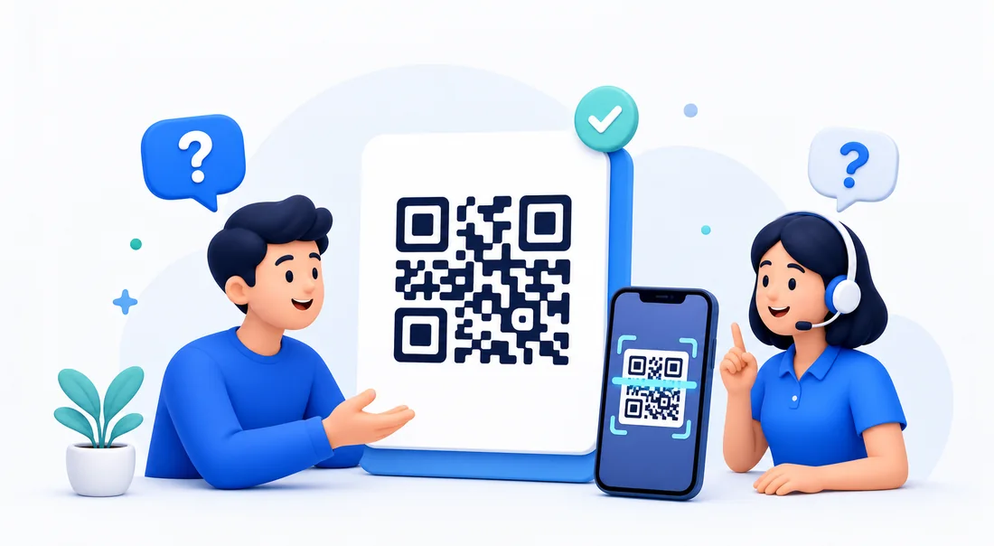 A customer receiving help to create and scan a QR code